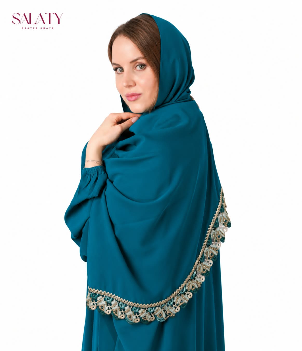 Abaya Bleu canard dentelle