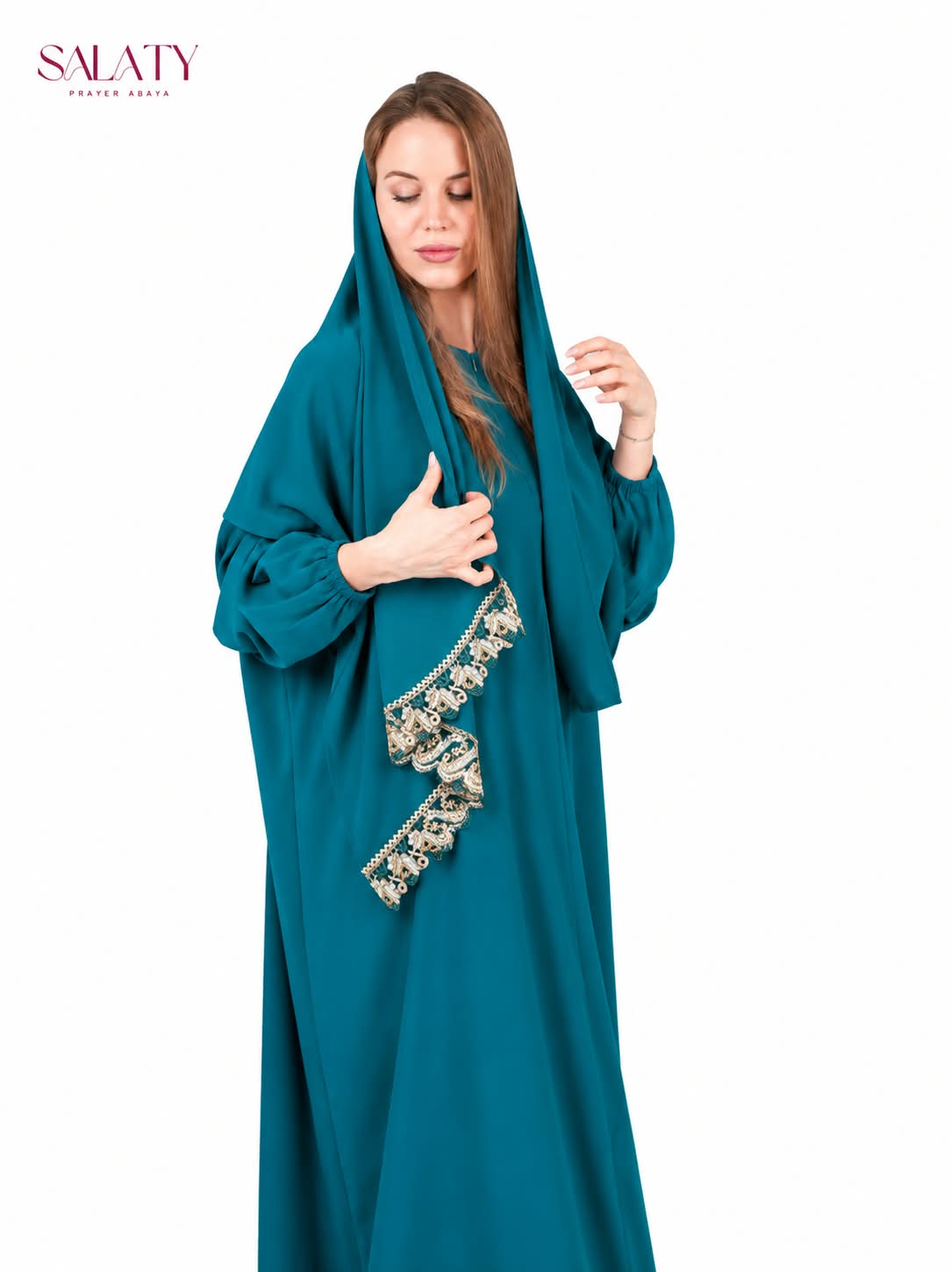 Abaya Bleu canard dentelle