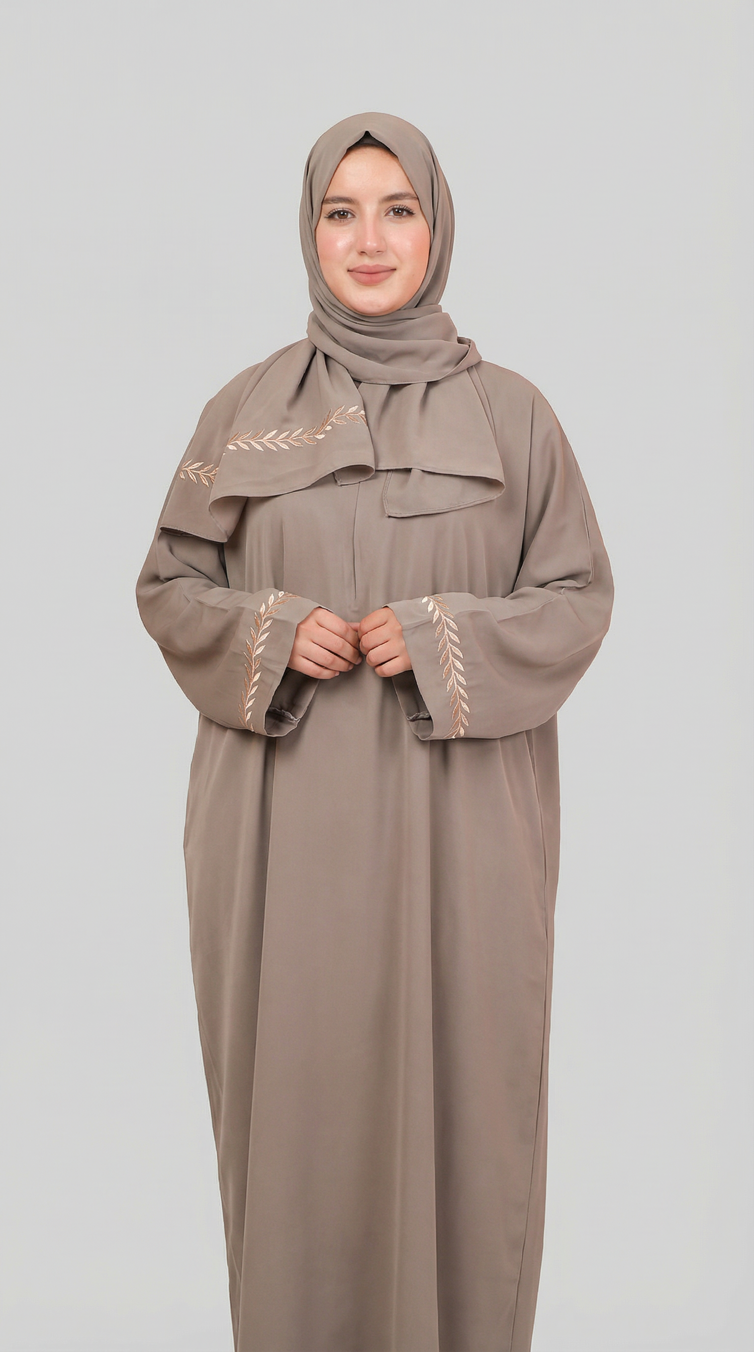 Abaya Brodée Greige