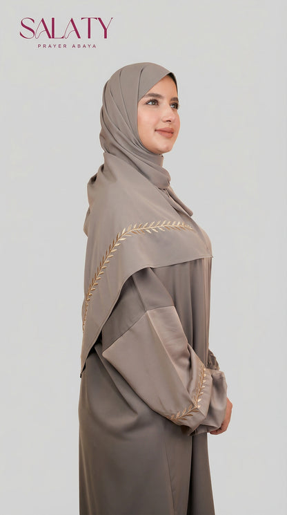 Abaya Brodée Greige